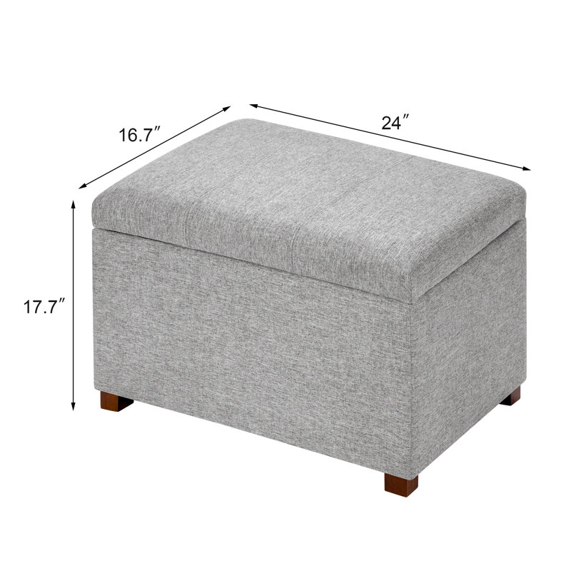 24" Upholstered Storage Ottoman Bench, Gray