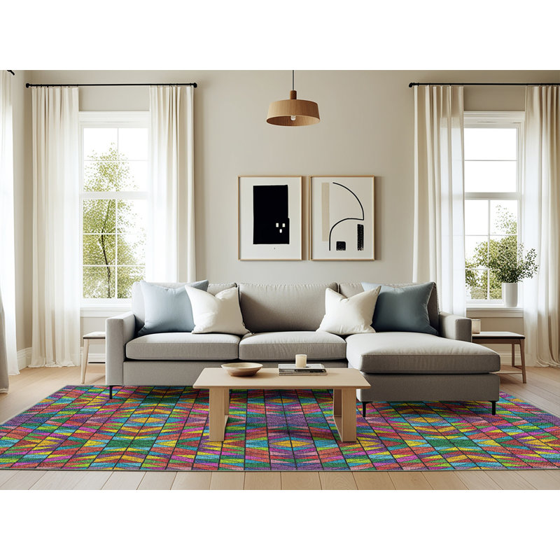Tapis rouge/bleu/vert/rose à tissage électrique, Rectangle 6 pi x 9 pi