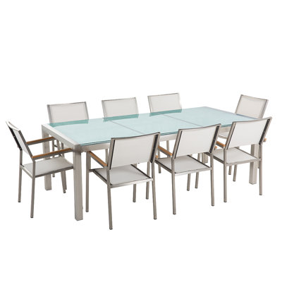 Sharon 8 - Person Patio Dining Set Rectangular Table with Cushions Included