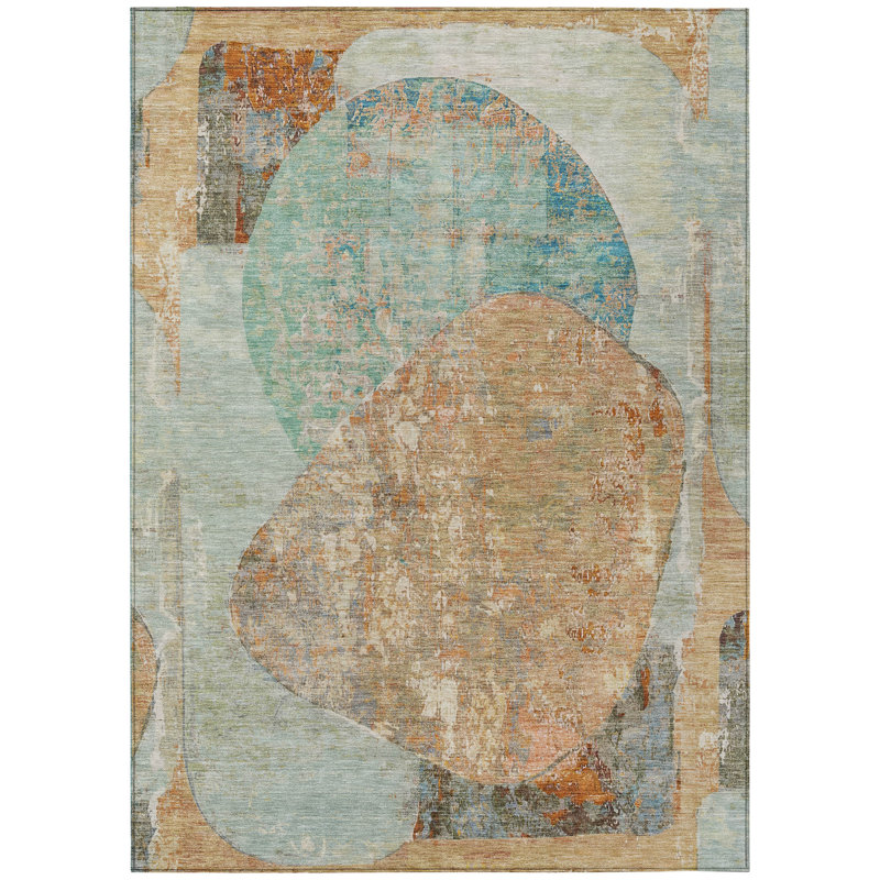 Armalise Teal Washable Indoor-Outdoor Rug - LOOMLAN, 8' x 10'
