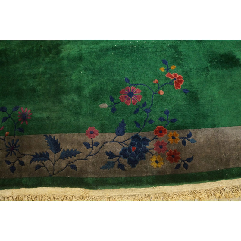 Hand Knotted Wool Area Rug in Green