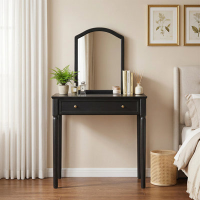 31"W Solid Oak Makeup Vanity with Mirror and Storage Drawer