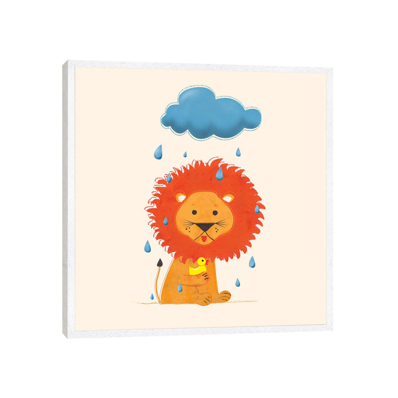 Lion With A Duck by Show Me Mars - Gallery-Wrapped Canvas Giclée on Canvas, White Floater Framed, 66.04 cm H x 66.04 cm W