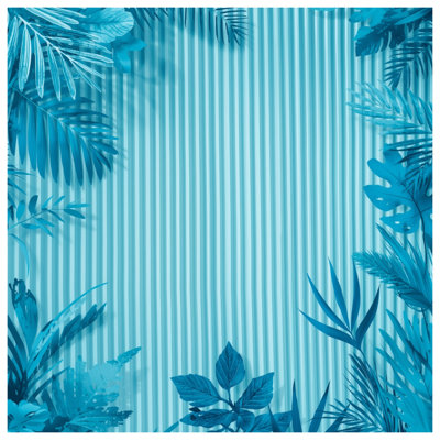 Rideaux de douche bleu à feuillage tropical