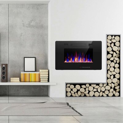 Recessed & Wall Mounted Electric Fireplace, Remote Control w/ Timer, Adjustable Flame Color & Speed -  Ebern Designs, ED8815EFE1144DD9B5F65A595CE3C512