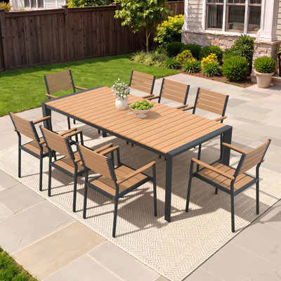 8 - Person 84’’ L Rectangular Aluminum Dining Set with Stacking Chairs