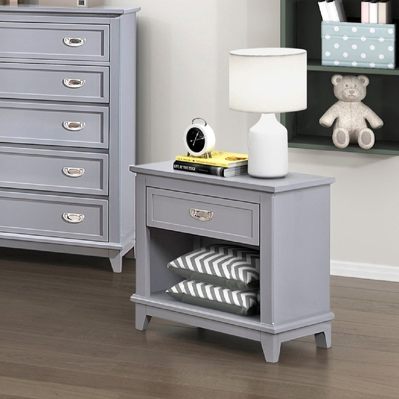 Table de chevet 1pc avec tiroir de rangement et tablette inférieure, Gris