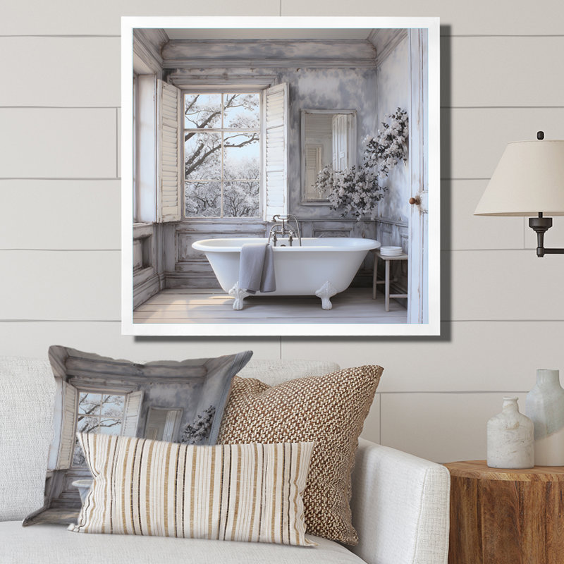 Farmhouse Bathroom Charm II - impressions sur toile blanchisserie, H 30 po x l 30 po, Cadre photo unique, Blanc