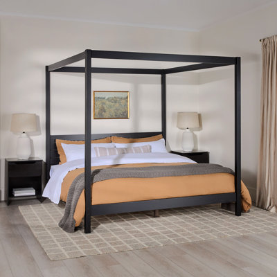Grand lit à baldaquin moderne et minimaliste Boho - noir