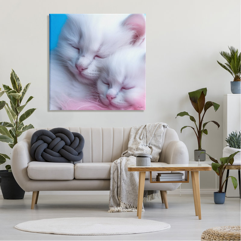 Art mural sur toile Tucked In White Cats par Roozbeh, H 36 po x l 36 po x P 1,5 po
