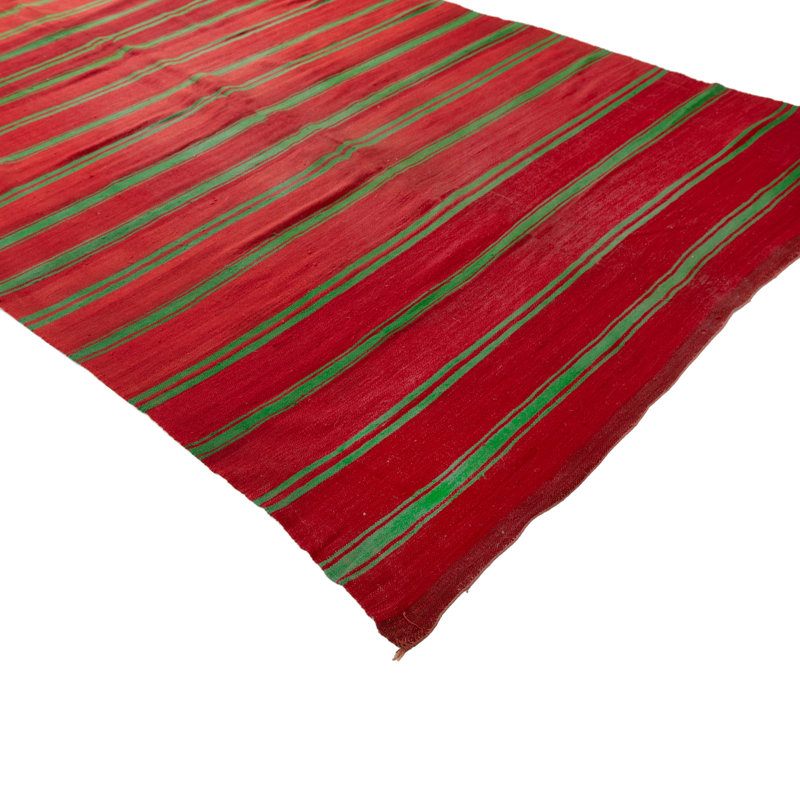Red & Green Flatweave Wool Runner - 4'9"" x 19'