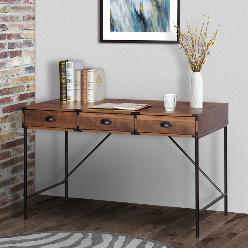 Wycombe 47'' Wood Grain Desk with Drawers, Walnut