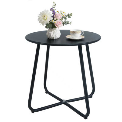 Petite table d'appoint d'extérieur pour patio, table de bout ronde en métal