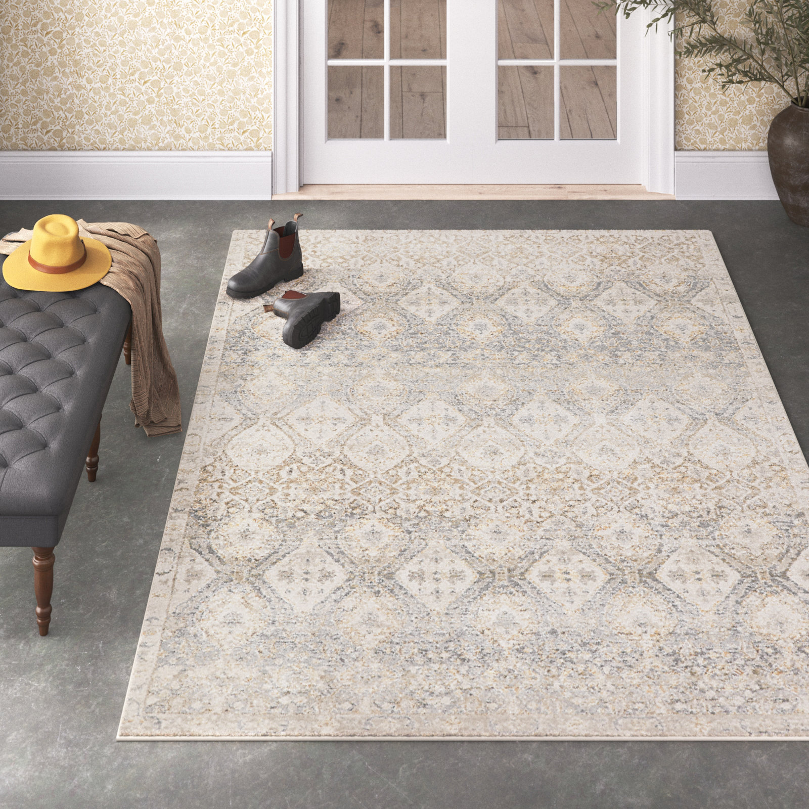 Lynnette Gray/Beige Rug, Rectangle 6'7" x 9'6"