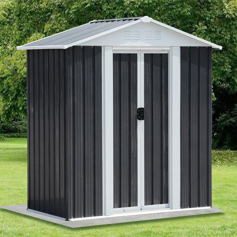 5X3 Feet Dark Grey Outdoor Storage Shed With Aluminum Alloy Frame With Base, Gray, 72.5" H x 62.2" W x 33.1" D
