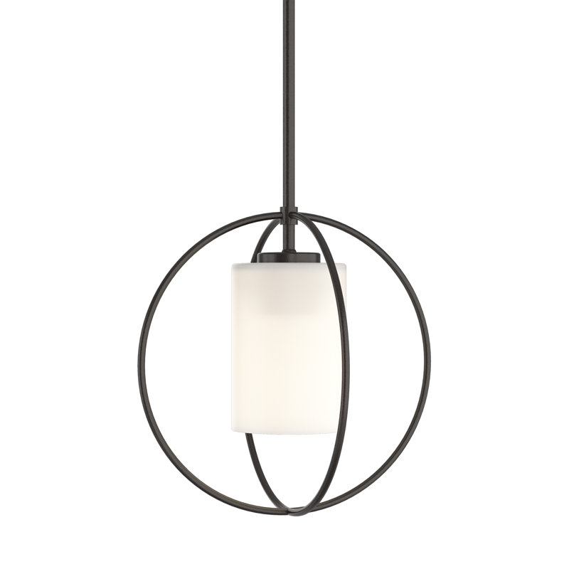 Luminaire suspendu sphérique unique à 1 lumière Interlude, Opale, Bronze huilé