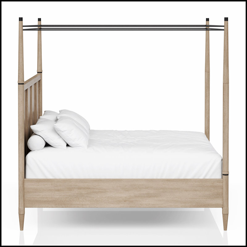Lit à baldaquin élégant au fini sable, durable et élégant pour une chambre à coucher tranquille