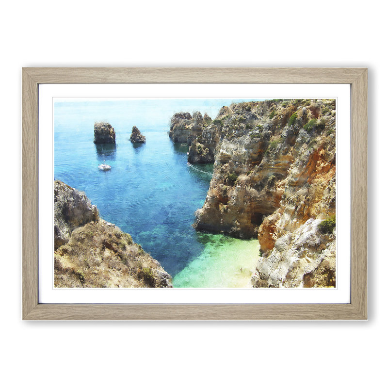 Coast of Portugal - Picture Frame Graphic Art, Oak Framed, 48cm H x 65cm W x 2cm D