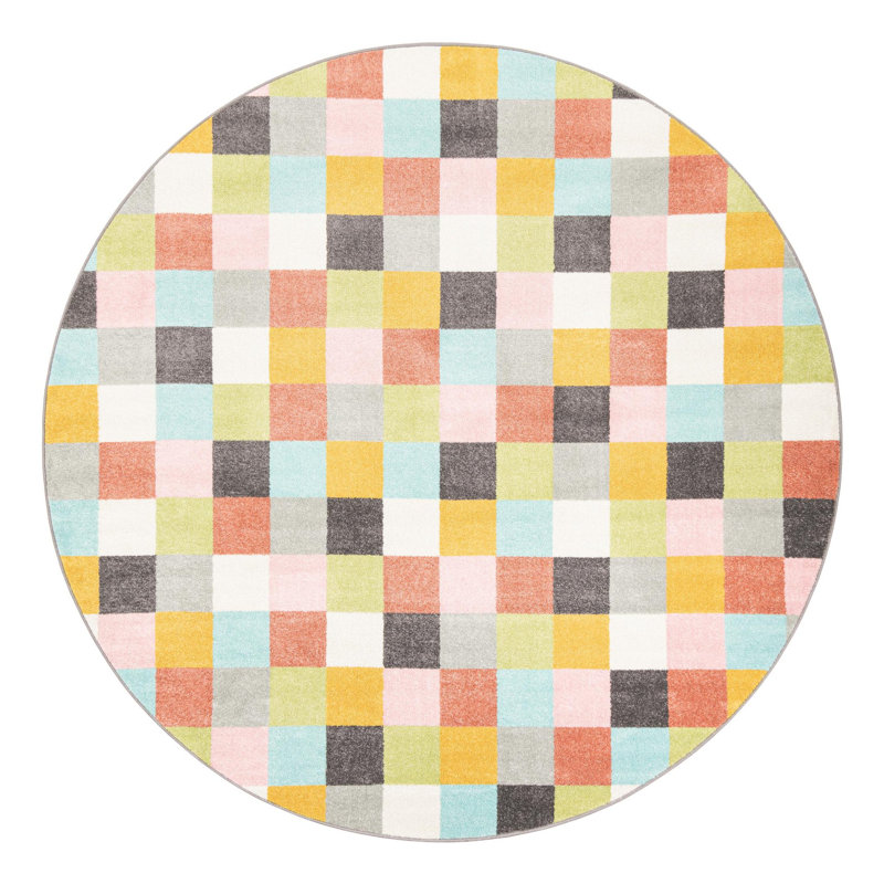Checkered Machine Woven Polypropylene Plastic Rug, Round 7'10"