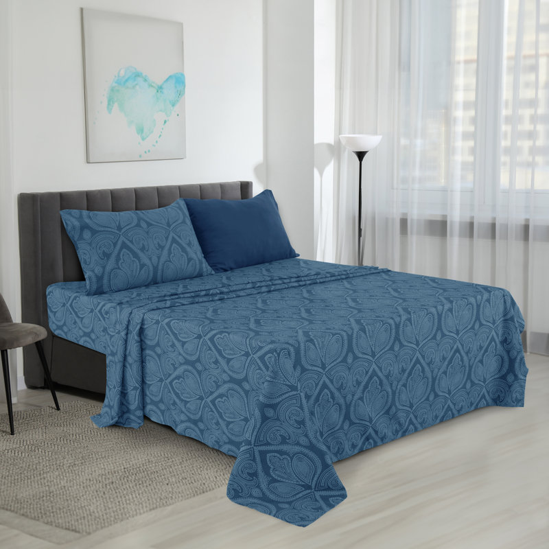 Ensemble de draps en microfibre Lux Hotel, Bleu marine, Ensemble de draps pour taille de lit simple TG ave