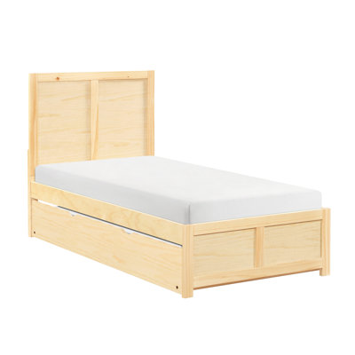 Lit simple contemporain avec lit gigogne, finition en bois de pin, tête de lit et cadre inclus, lit gigogne inclus, look, convient au style de chambre à coucher
