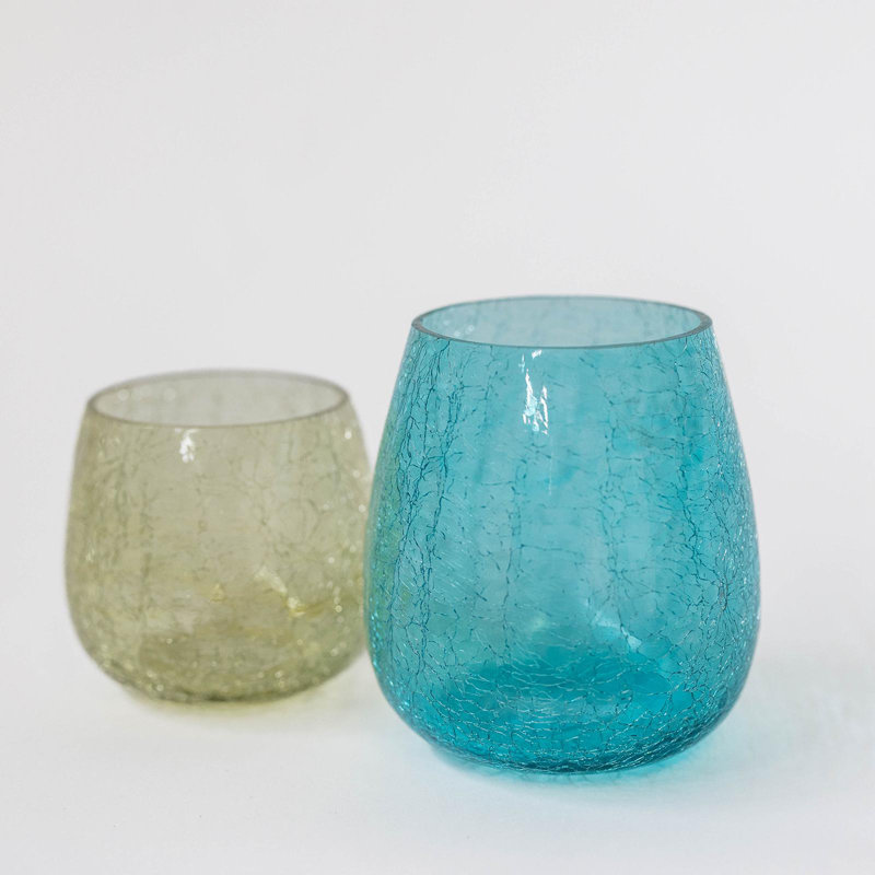 Porte-bougie en verre craquelé, Jaune, H 3,25 po x l 3,25 po x P 3,25 po