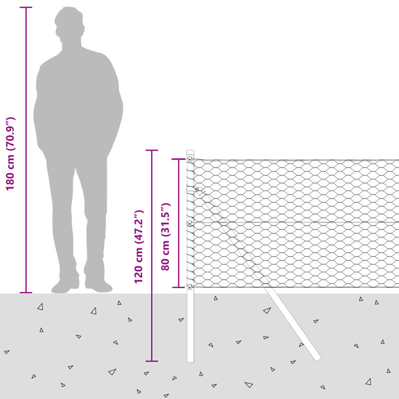 Hexagon Fence Galvanised Steel, 80cm H x 5000cm W, Silver