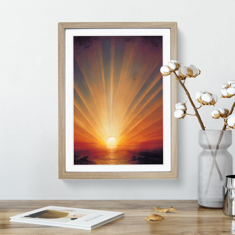 Tranquil Sunset - Single Picture Frame Painting, 34cm H x 25cm W x 2cm D, Oak Framed