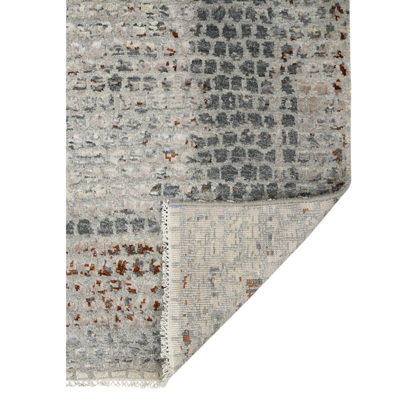 Light Gray Hand-Knotted Wool and Viscose 8'x10' Area Rug