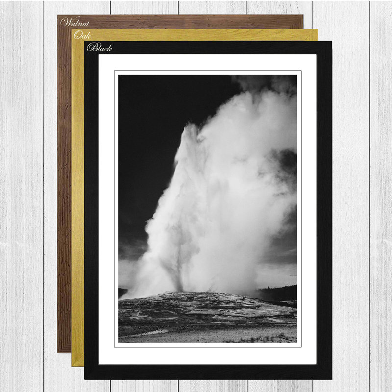 Old Faithful Geyser Erupting in Yellowstone by Ansel Adams Framed Photographic - Framed Print, Black