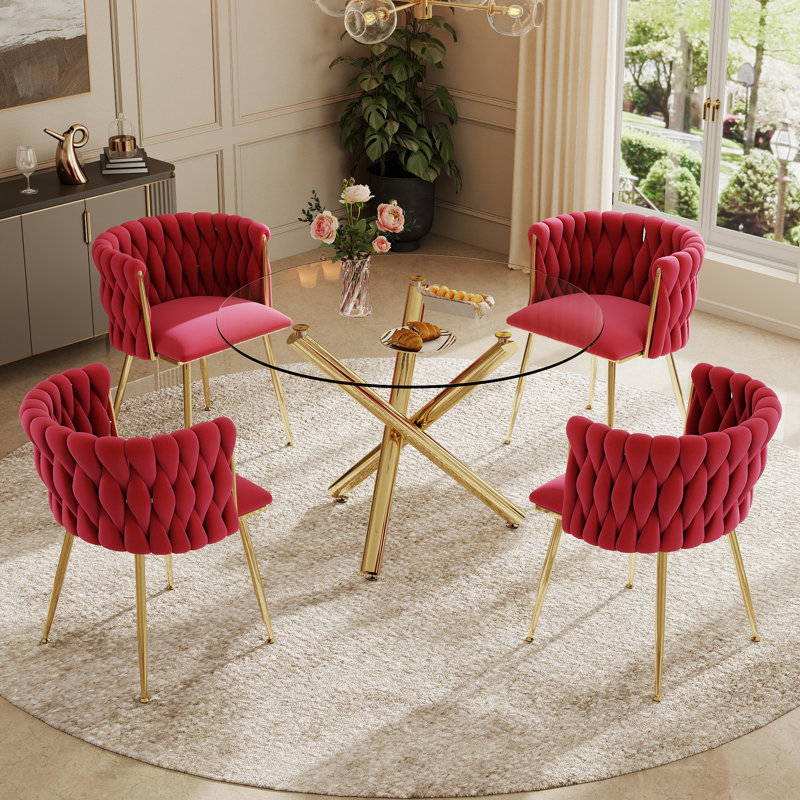Ensemble de salle à manger Raykwan, H 29,5 po x L 42 po x l 42 po, Rose rouge, Or