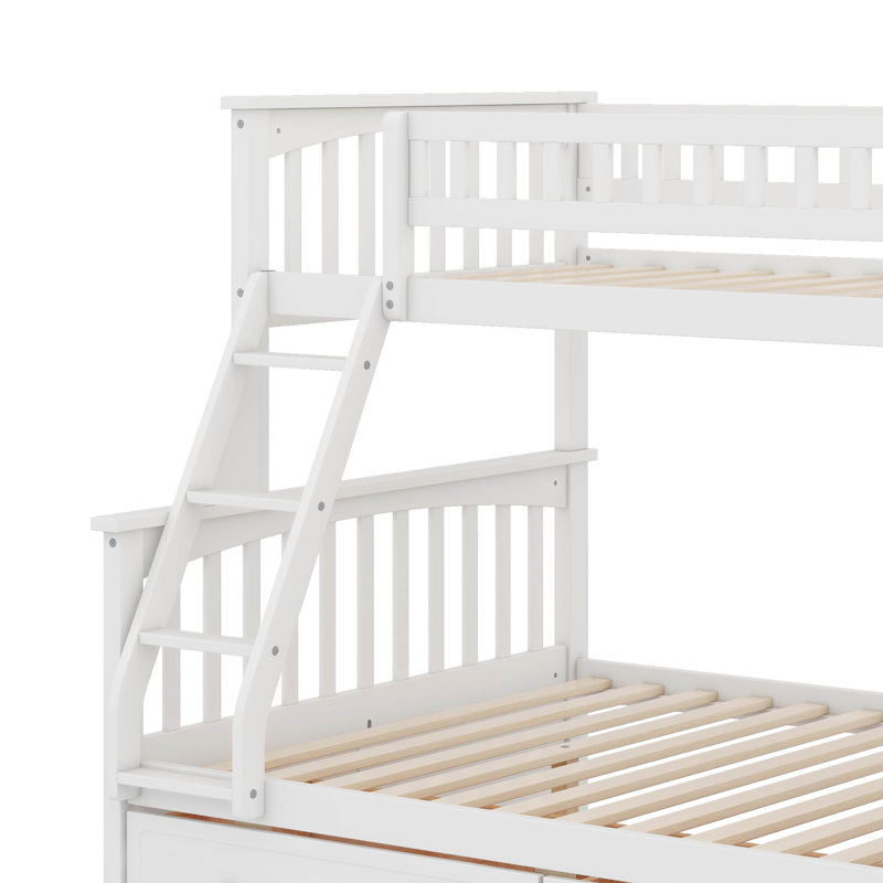 Twin Over Full Bunk Bed With Drawers, White
