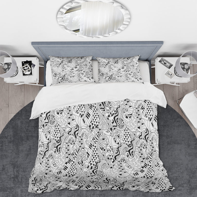 Motif de tissage abstrait en noir et blanc I - Ensemble de housse de couette moderne - Microfibre de polyester