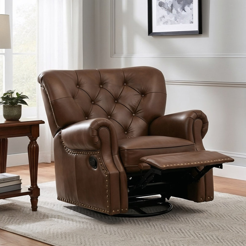 Fauteuil inclinable pivotant en cuir capitonné surdimensionné de 38 po avec 270 ° et 270 °