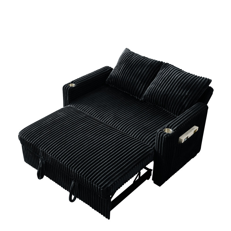 Fauteuil inclinable en velours côtelé de 53 pouces avec fonction de charge, réglable en cinq, convertible en lit, idéal pour le salon, design contemporain, 2 sièges, siège souple, accoudoirs carrés, dossier lâche, coton