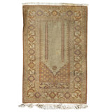 Hand Knotted Silk Area Rug in Light Green And Rust