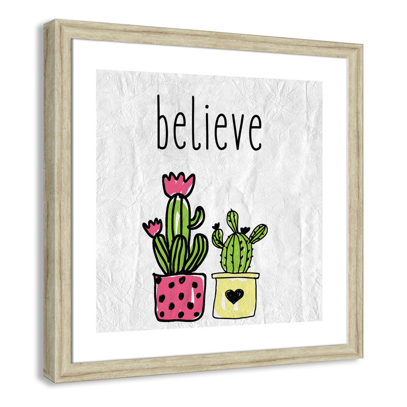 Cactus B, art encadré, H 22,5 po x l 22,5 po x P 0,6 po, Beige Flat Framed