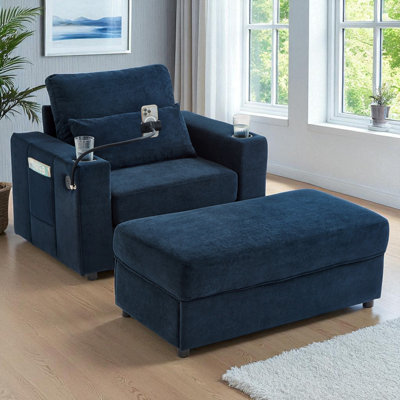 Fauteuil rembourré avec repose-pieds et ports USB