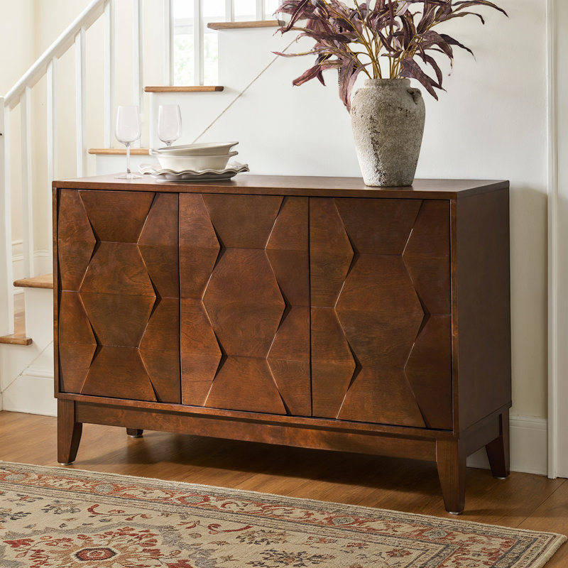 Isabele Modern 45''W 3-Door Solid Wood Sideboard with Adjustable Shelves, Walnut