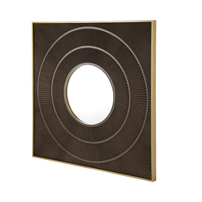 Gold Iron Frame Square Mirror With Pleated Ornament, For Living Room Bathroom Entryway Decor