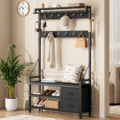 5-In-1 Hall Tree With Shoe Bench, Coat Rack, Hooks, Drawers & Top Shelf – Entryway Organizer With Extra Large Shoe Storage For Mudroom Or Foyer by Jovego