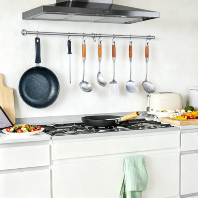 Support mural pour casseroles et poêles de 100 cm (39,4 po), en acier inoxydable brossé avec crochets