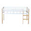 Lit mezzanine simple en bois d'hévéa massif avec échelle, lattes renforcées et finition blanc naturel
