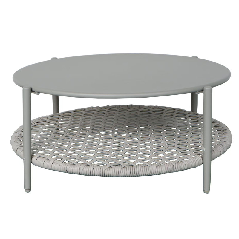 Table basse d'extérieur ronde de 2 po beige et gris moderne, en fer, avec structure résistante aux intempéries et à la rouille, parfaite pour la terrasse extérieure, le jardin et le balcon