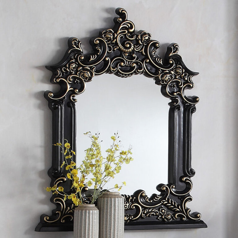 Ebony Black and Antique Gold Hand Carved Mirror