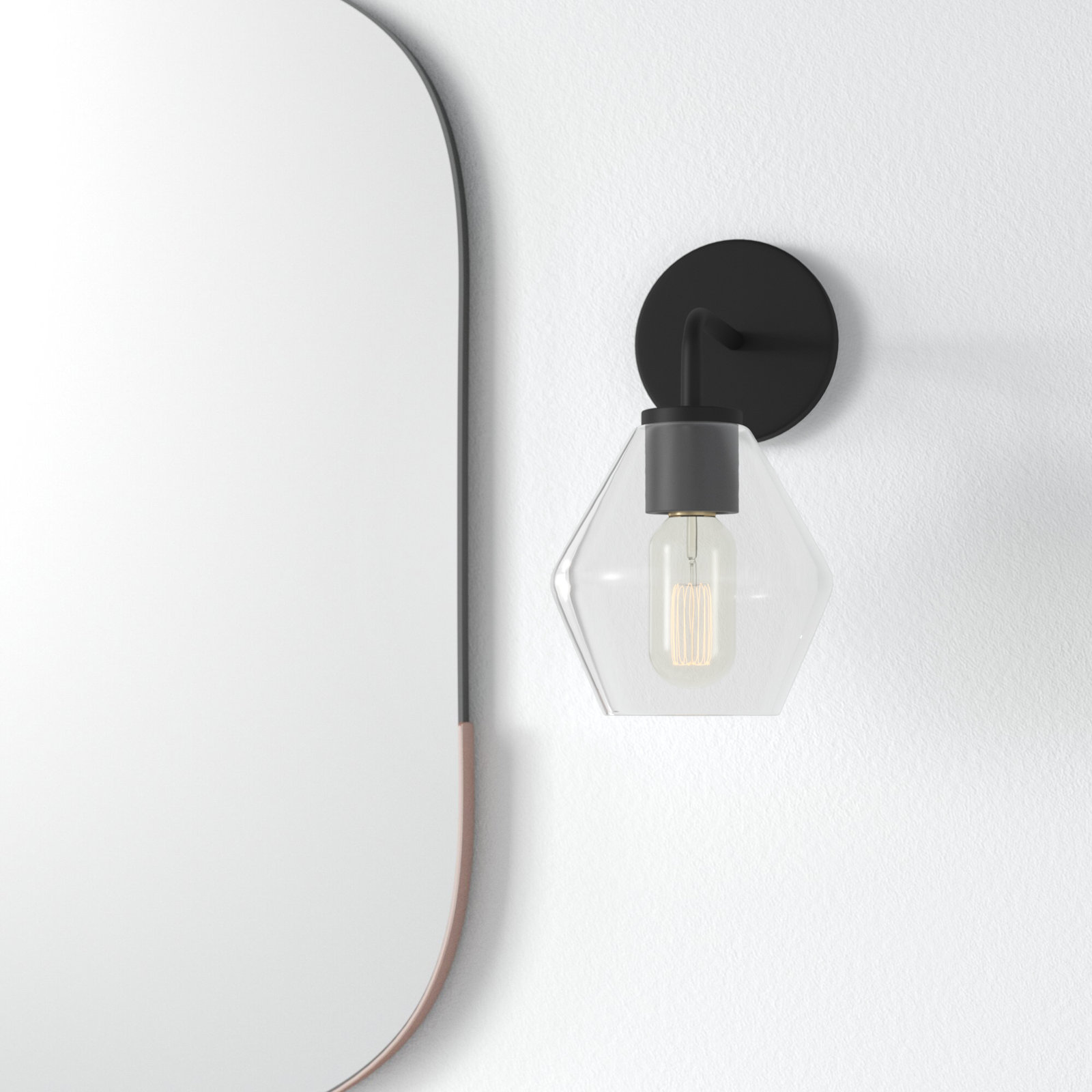 Rooks Single Light Glass Dimmable Armed Sconce, Midnight Black, White