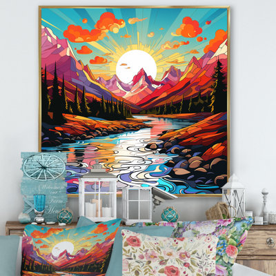 «Sunset Colorful River Mountains Horizon IV», art mural fruits