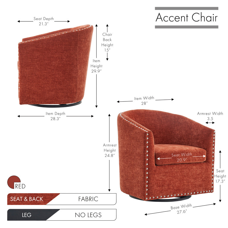 Fauteuil d'appoint pivotant en tissu Wanti, Mélange de polyester rouge