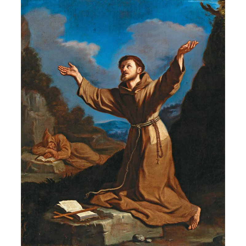 "Saint Francis recevant les stigmates" par Guercino - Art mural sur toile tendue avec châssis, H 40 po x l 28 po