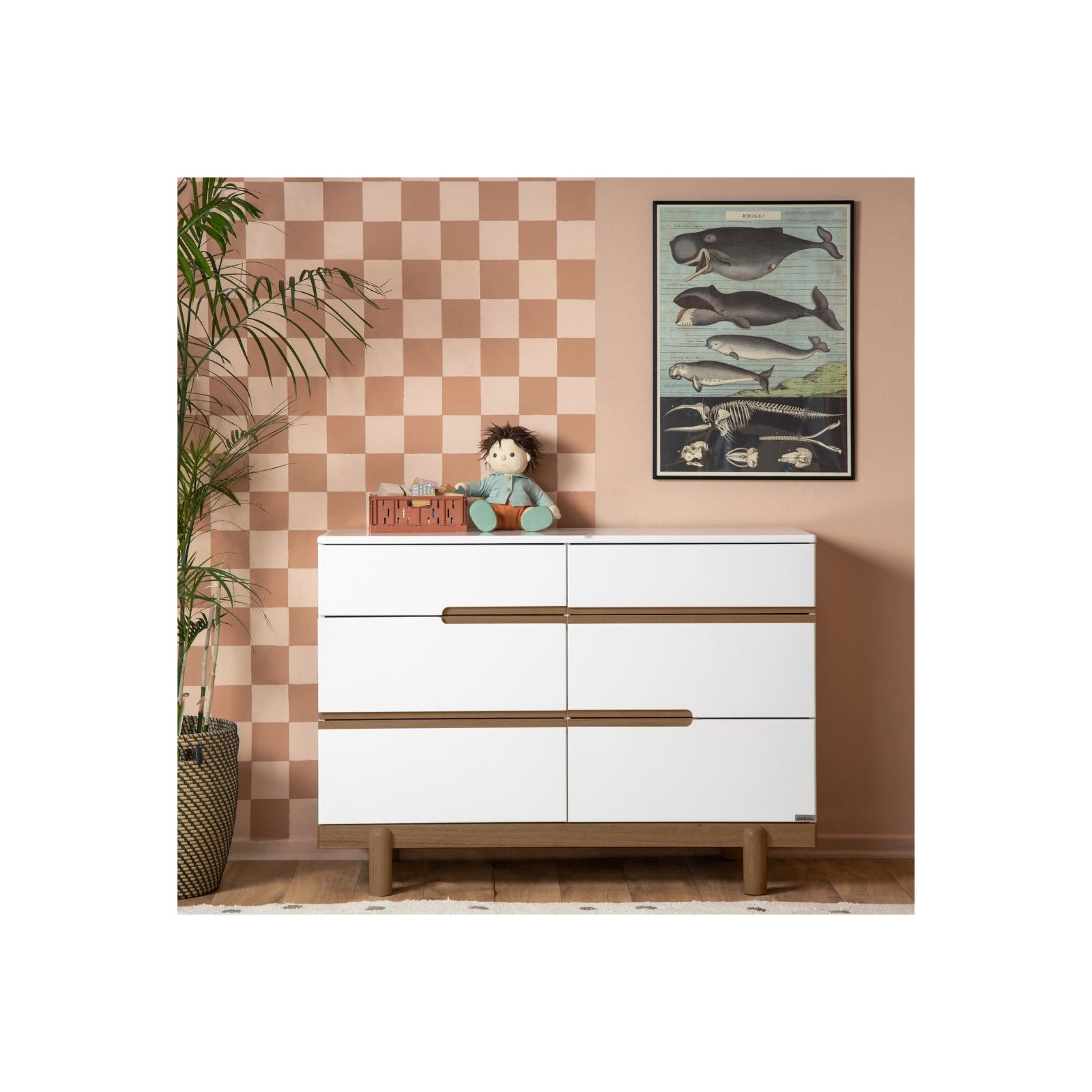 Bliss 6-Drawer Dresser, White/Walnut